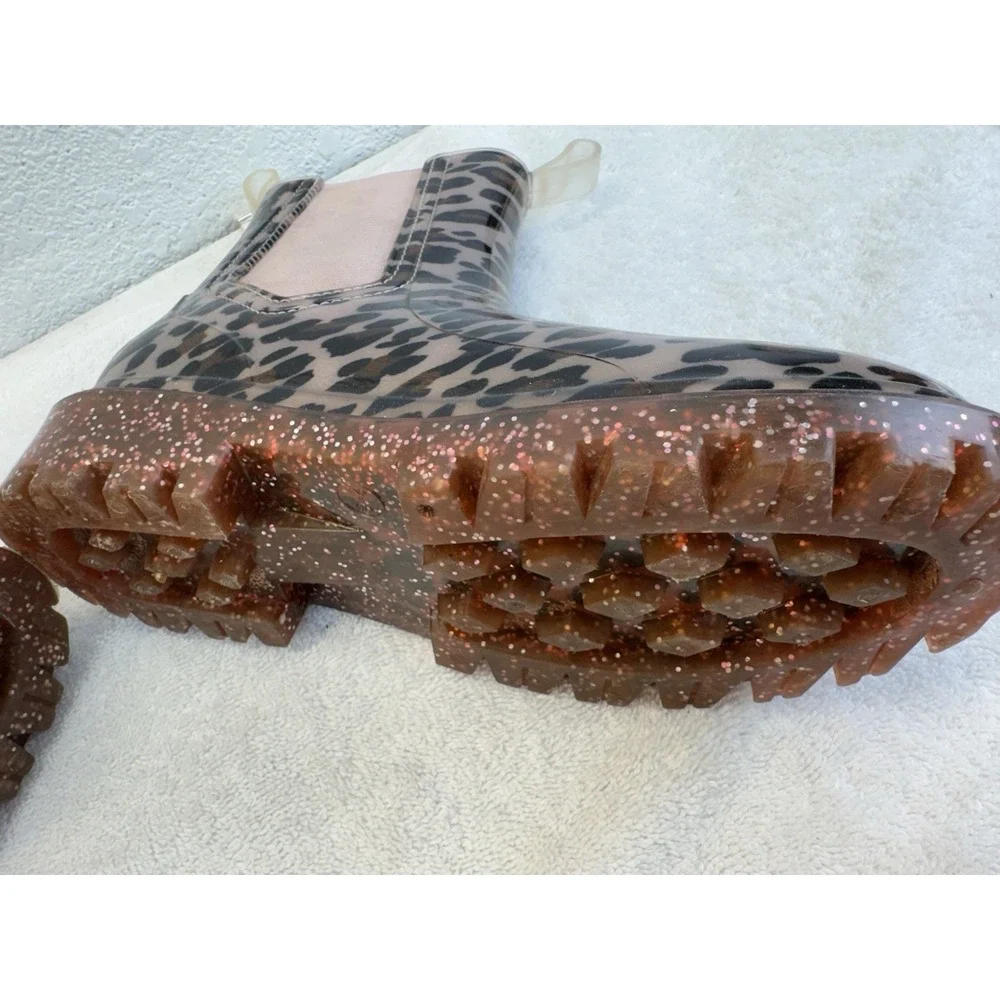 Wonder Nation Toddler Leopard Rain Boots Size 2/3 Pink Glitter Chelsea Boots